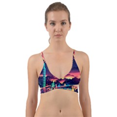 Cityscape Building Painting 3d City Illustration Wrap Around Bikini Top by danenraven