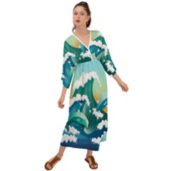 Dolphin Seagull Sea Ocean Wave Grecian Style  Maxi Dress by Wegoenart