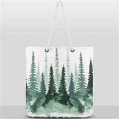 Tree Watercolor Painting Pine Forest Green  Nature Full Print Rope Handle Tote (large) by Wegoenart