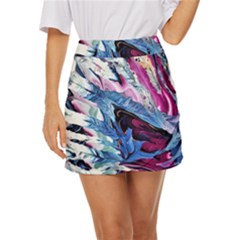 Feathers Mini Front Wrap Skirt by kaleidomarblingart
