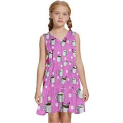 Coffee Chocolate Milk Drink Hot Kids  Sleeveless Tiered Mini Dress by Wegoenart