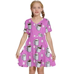 Coffee Chocolate Milk Drink Hot Kids  Short Sleeve Tiered Mini Dress by Wegoenart