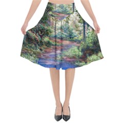 Abstract Forest Green Jungle Psychedelic Art Nature Flared Midi Skirt by Wegoenart