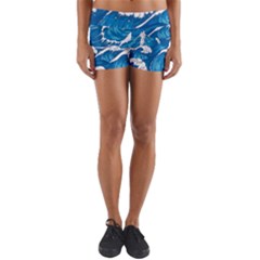 Storm Waves Seamless Pattern Raging Ocean Water Sea Wave Vintage Japanese Storms Print Illustration Yoga Shorts by BangZart
