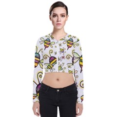 Bee Doodle Cartoon Long Sleeve Zip Up Bomber Jacket by Wegoenart