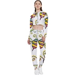 Bee Doodle Cartoon Cropped Zip Up Lounge Set by Wegoenart