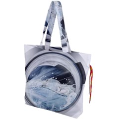 Gray Washing Machine Illustration Drawstring Tote Bag by Jancukart
