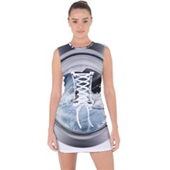 Gray Washing Machine Illustration Lace Up Front Bodycon Dress by Jancukart