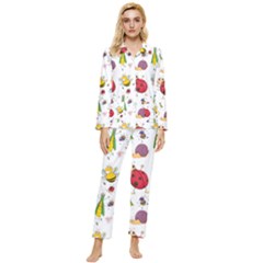 Cute Cartoon Insects Seamless Background Womens  Long Sleeve Velvet Pocket Pajamas Set by Jancukart