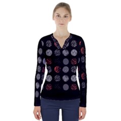 Black And Multicolored Polka Dot Wallpaper Artwork Digital Art V-neck Long Sleeve Top by danenraven
