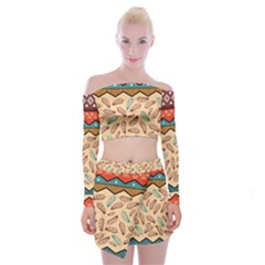 Ethnic Tribal Pattern Background Off Shoulder Top With Mini Skirt Set by Vaneshart
