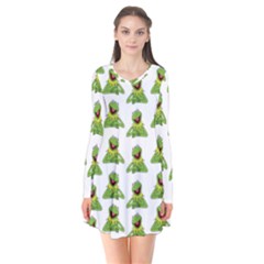 Kermit The Frog Long Sleeve V-neck Flare Dress by Valentinaart