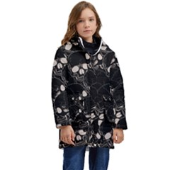 Skull Pattern Kid s Hooded Longline Puffer Jacket by Valentinaart