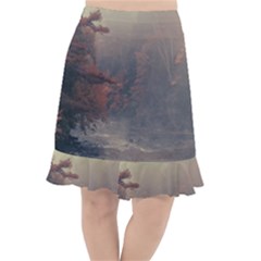 Morning River Forest Autumn Misty Morning Stream Fishtail Chiffon Skirt by danenraven