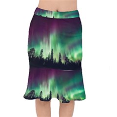 Aurora Borealis Northern Lights Forest Trees Woods Short Mermaid Skirt by danenraven