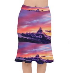 Matterhorn Mountains Sunset Dusk Snow Winter Short Mermaid Skirt by danenraven