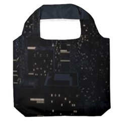 City Night Urban Downtown Science Tower Halo Premium Foldable Grocery Recycle Bag by danenraven