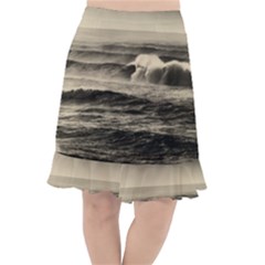 Sea Ocean Waves Sunset Sunrise Rough Seas Nature Black White Fishtail Chiffon Skirt by danenraven