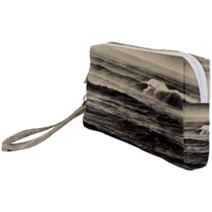 Sea Ocean Waves Sunset Sunrise Rough Seas Nature Black White Wristlet Pouch Bag (small) by danenraven