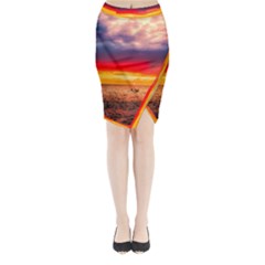 Denmark Sunset Dusk Sky Clouds Sea Ocean Water Midi Wrap Pencil Skirt by danenraven