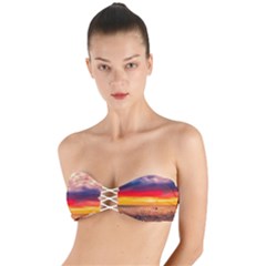 Denmark Sunset Dusk Sky Clouds Sea Ocean Water Twist Bandeau Bikini Top by danenraven