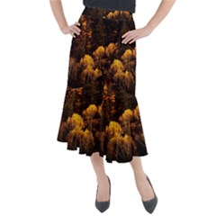 Autumn Fall Foliage Forest Trees Woods Nature Midi Mermaid Skirt by danenraven