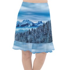 Winter Forest Mountain Snow Nature Alpine Trees Fishtail Chiffon Skirt by danenraven