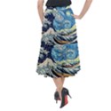 The Great Wave Of Kanagawa Painting Starry Night Vincent Van Gogh Midi Mermaid Skirt View2