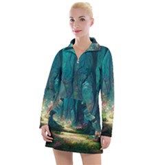 Magical Forest Forest Painting Fantasy Women s Long Sleeve Casual Dress by danenraven