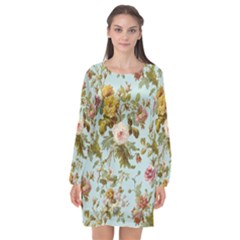 Flowers Vintage Floral Long Sleeve Chiffon Shift Dress  by artworkshop