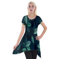 Leaves Pattern Short Sleeve Side Drop Tunic by artworkshop