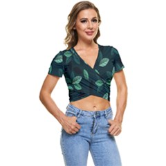 Leaves Pattern Short Sleeve Foldover Tee by artworkshop