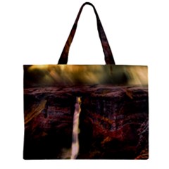 Waterfall Cascade Mountains Cliffs Northern Lights Zipper Mini Tote Bag by danenraven