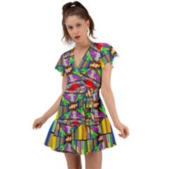 Art Background Abstract Flutter Sleeve Wrap Dress by artworkshop