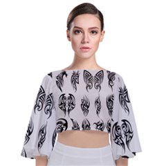 Tattoo Pattern Coin Purse Tie Back Butterfly Sleeve Chiffon Top by artworkshop