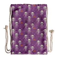 Background Halloween Pattern Pumpkin Skeleton Bat Drawstring Bag (large) by Ravend