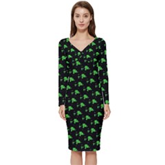 Pixels Long Sleeve V-neck Bodycon Dress  by Sparkle