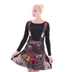 Astronaut Universe Planting Flowers Cosmos Jpg Suspender Skater Skirt by Pakemis