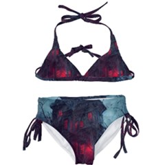 Haunted House Halloween Cemetery Moonlight Kids  Classic Bikini Set by Pakemis
