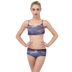 Mountains Nature Forest Moon Landscape Moonlight Layered Top Bikini Set by Pakemis