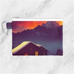 Cabin Mountains Snow Sun Winter Dusk Canvas Cosmetic Bag (medium) by Pakemis