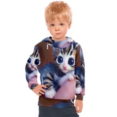 Cute Kitten Kitten Animal Wildlife 3d Kids  Hooded Pullover by Pakemis