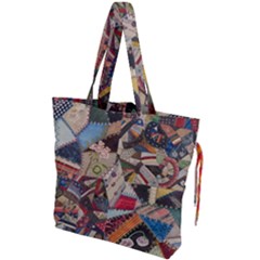 Background Embroidery Pattern Stitches Abstract Drawstring Tote Bag by Pakemis
