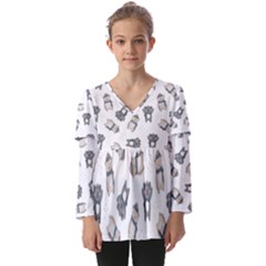 Cute Seamless Pattern With Koala Panda Bear Kids  V Neck Casual Top by Pakemis