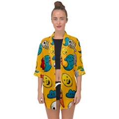 Graffiti Characters Seamless Ornament Open Front Chiffon Kimono by Pakemis