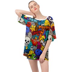 Graffiti Characters Seamless Pattern Oversized Chiffon Top by Pakemis