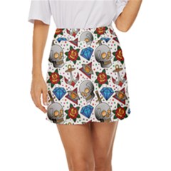 Full Color Flash Tattoo Patterns Mini Front Wrap Skirt by Pakemis
