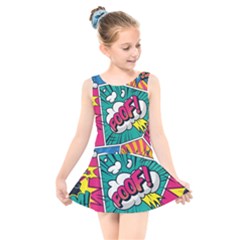 Comic Colorful Seamless Pattern Kids  Skater Dress Swimsuit by Pakemis