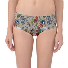 Tattoo Pattern Mid-waist Bikini Bottoms by Pakemis