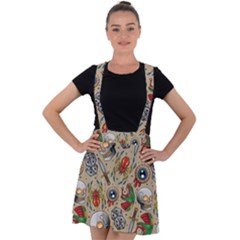 Tattoo Pattern Velvet Suspender Skater Skirt by Pakemis